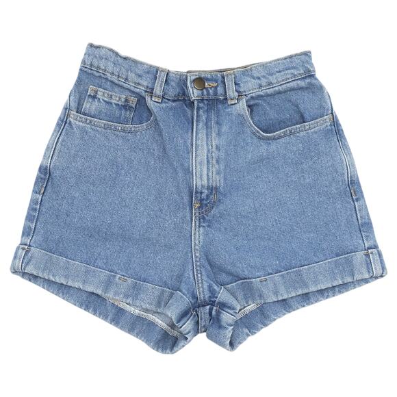 American Apparel Denim Shorts Womens 27 High Rise Cuffed Jorts USA Made Blued - Picture 2 of 13